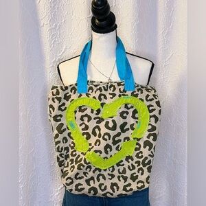 Old navy y2k eco Leopard Print Tote Bag with blue handles